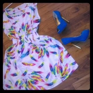 Colorful Feather Print Dress XXL fits like SM-XL